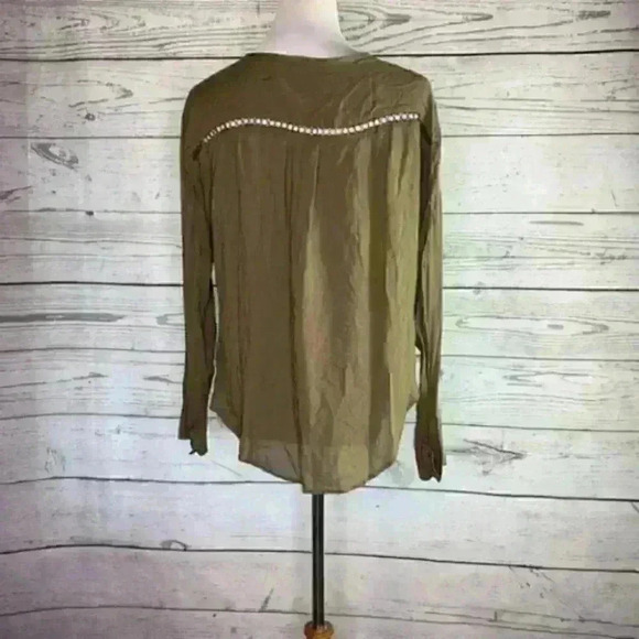Free People olive green chain button down shirt Xs - Picture 2 of 8